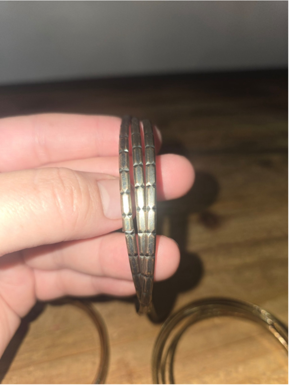 Vintage Faceted Geometric Triple Strand Interlocking Rolling Bangle